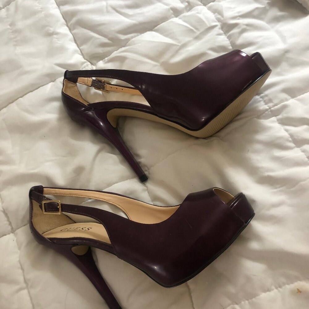 Plum Sexy Guess peep toe pumps - worn once!